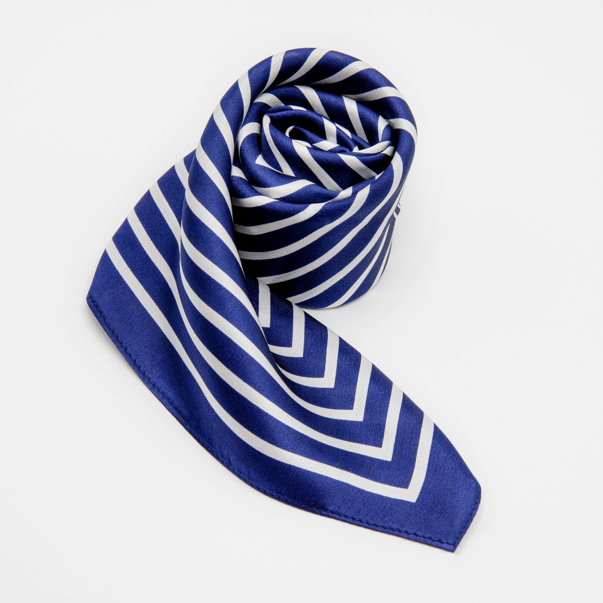 LEEZ Blue & White Stripe Print Square Silk Scarf