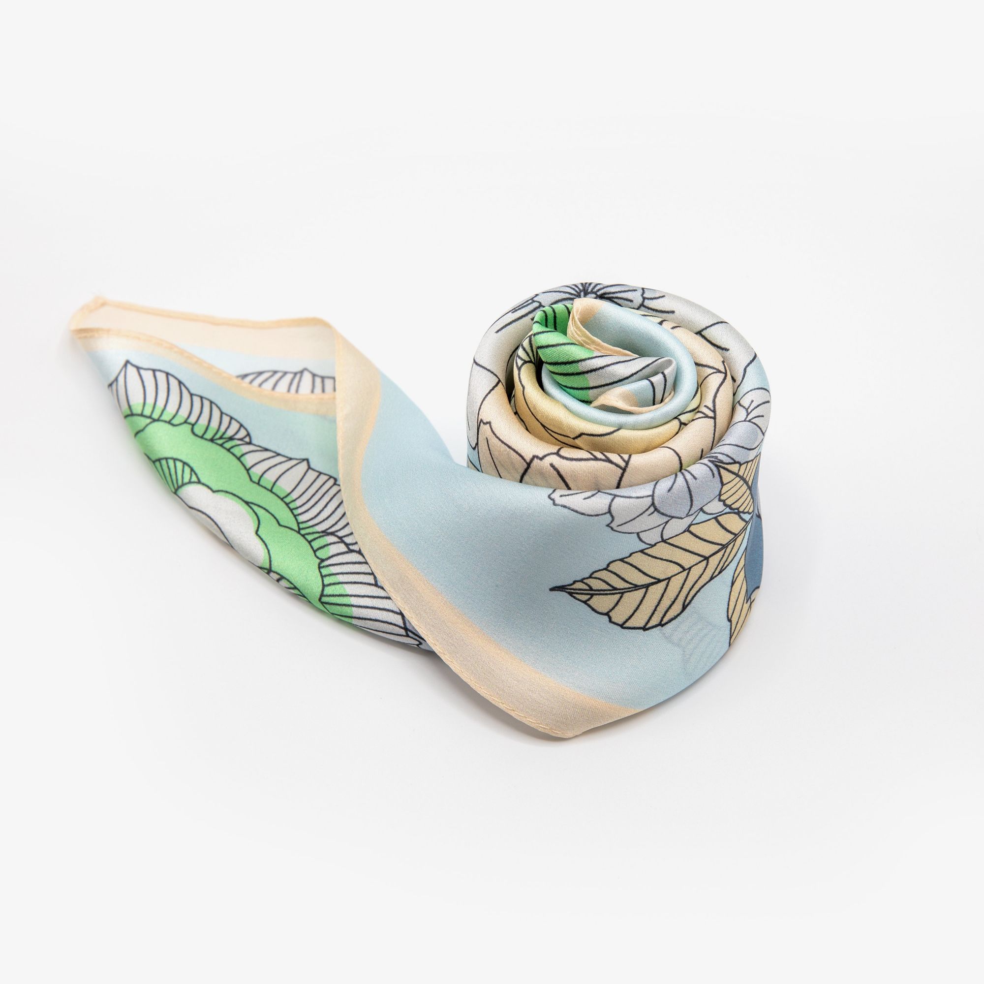 LEEZ Floral Patch Print Square Silk Scarf - Blue