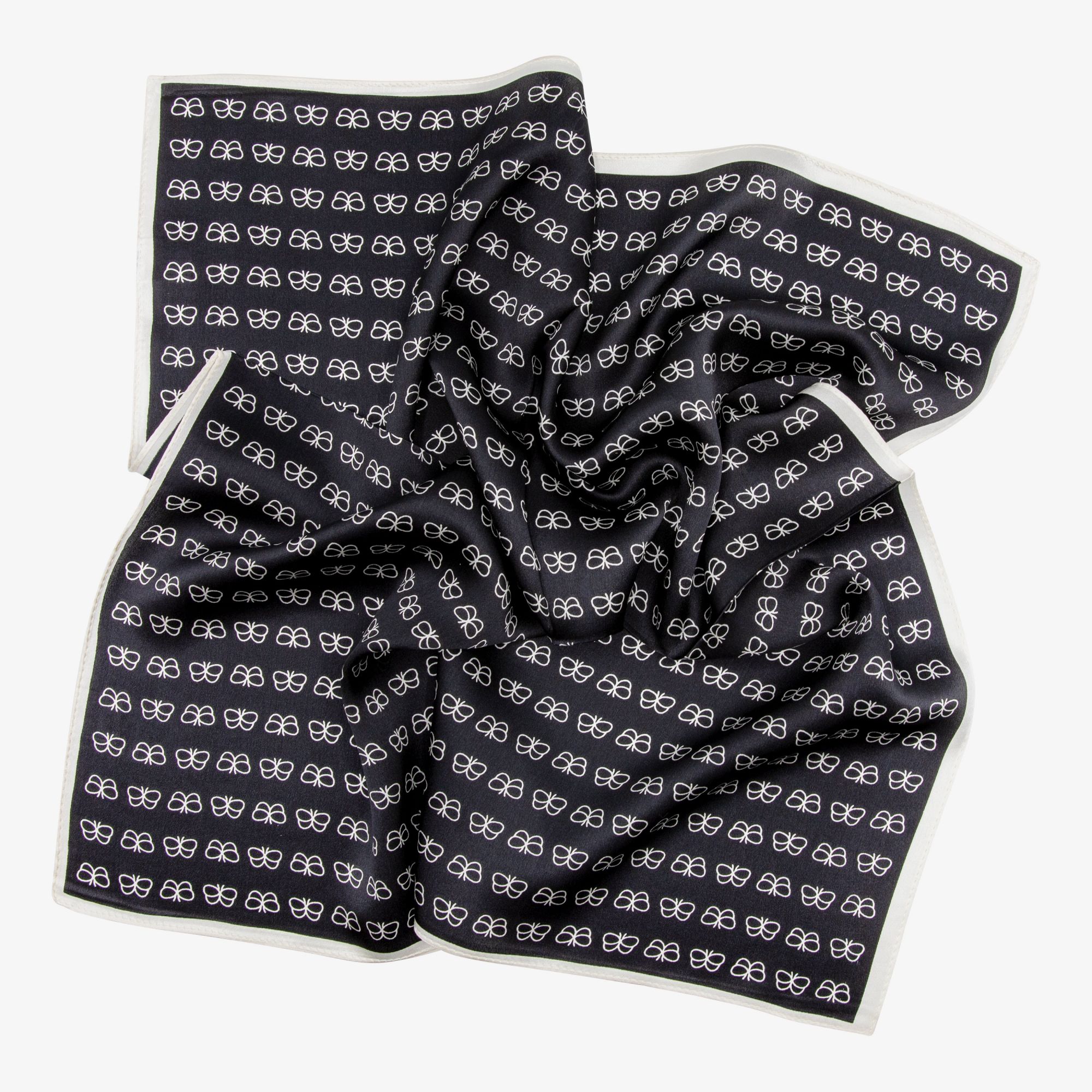 LEEZ Butterfly Noir Print Square Silk Scarf - White
