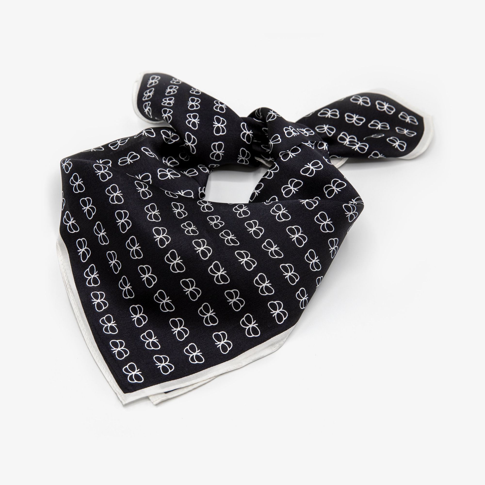 LEEZ Butterfly Noir Print Square Silk Scarf - White