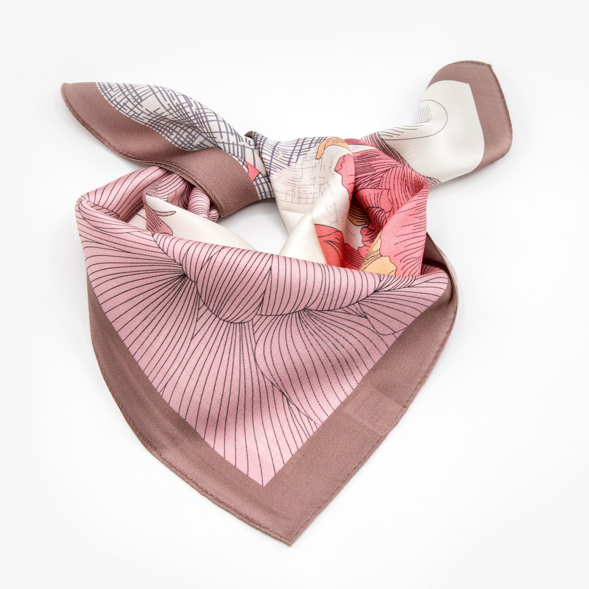 LEEZ Floral Drawing Square Silk Scarf