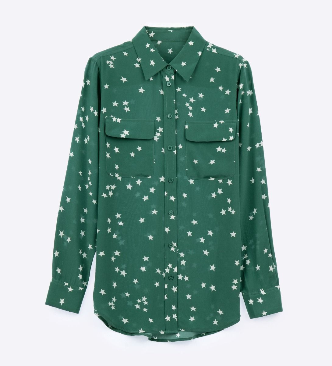 LEEZ Women Mulberry Silk Blouse Cilantro/Nature White