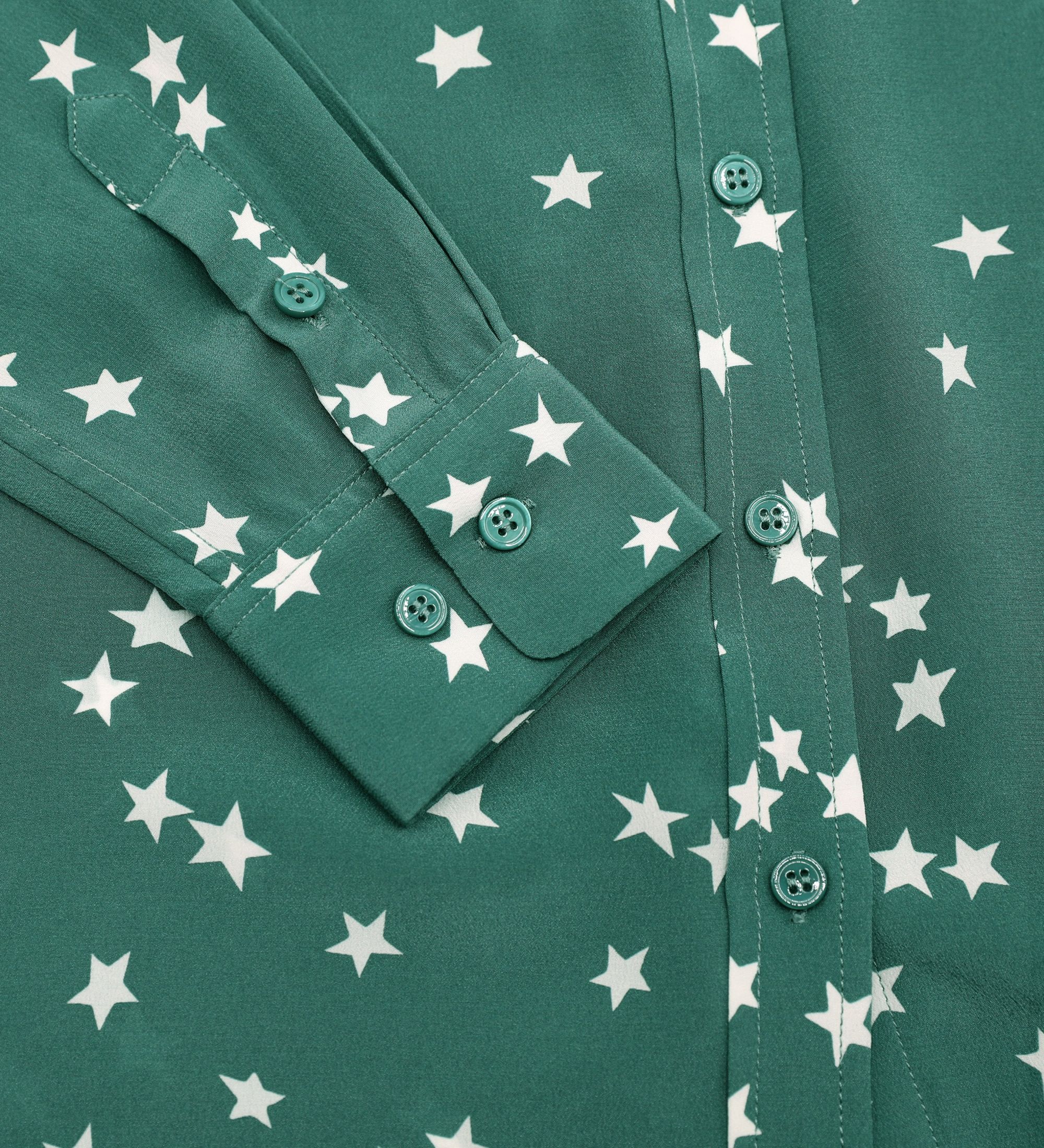 LEEZ Women Mulberry Silk Blouse Cilantro/Nature White