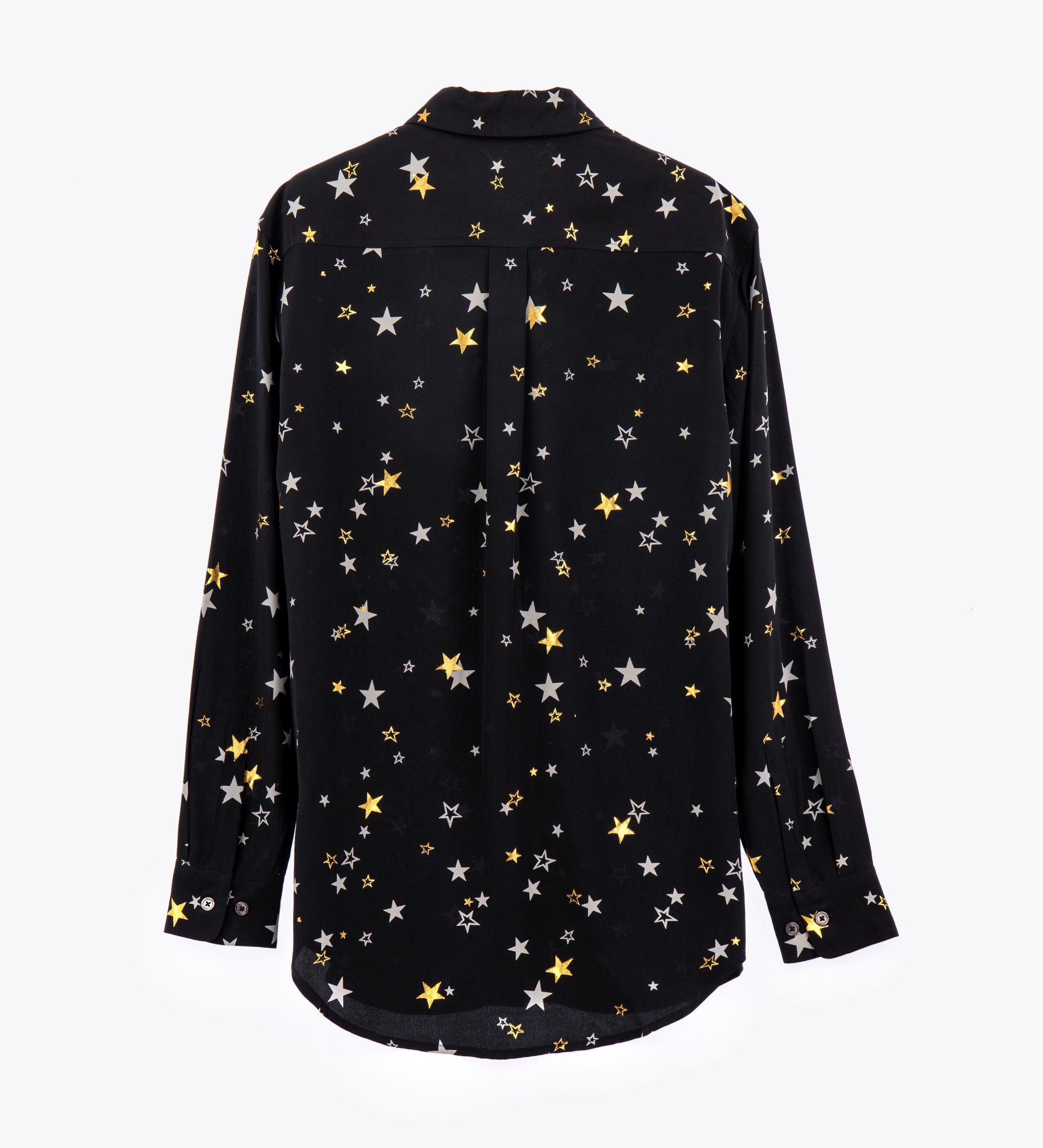 LEEZ Women Silk Shirt Bronzing Star Print Black