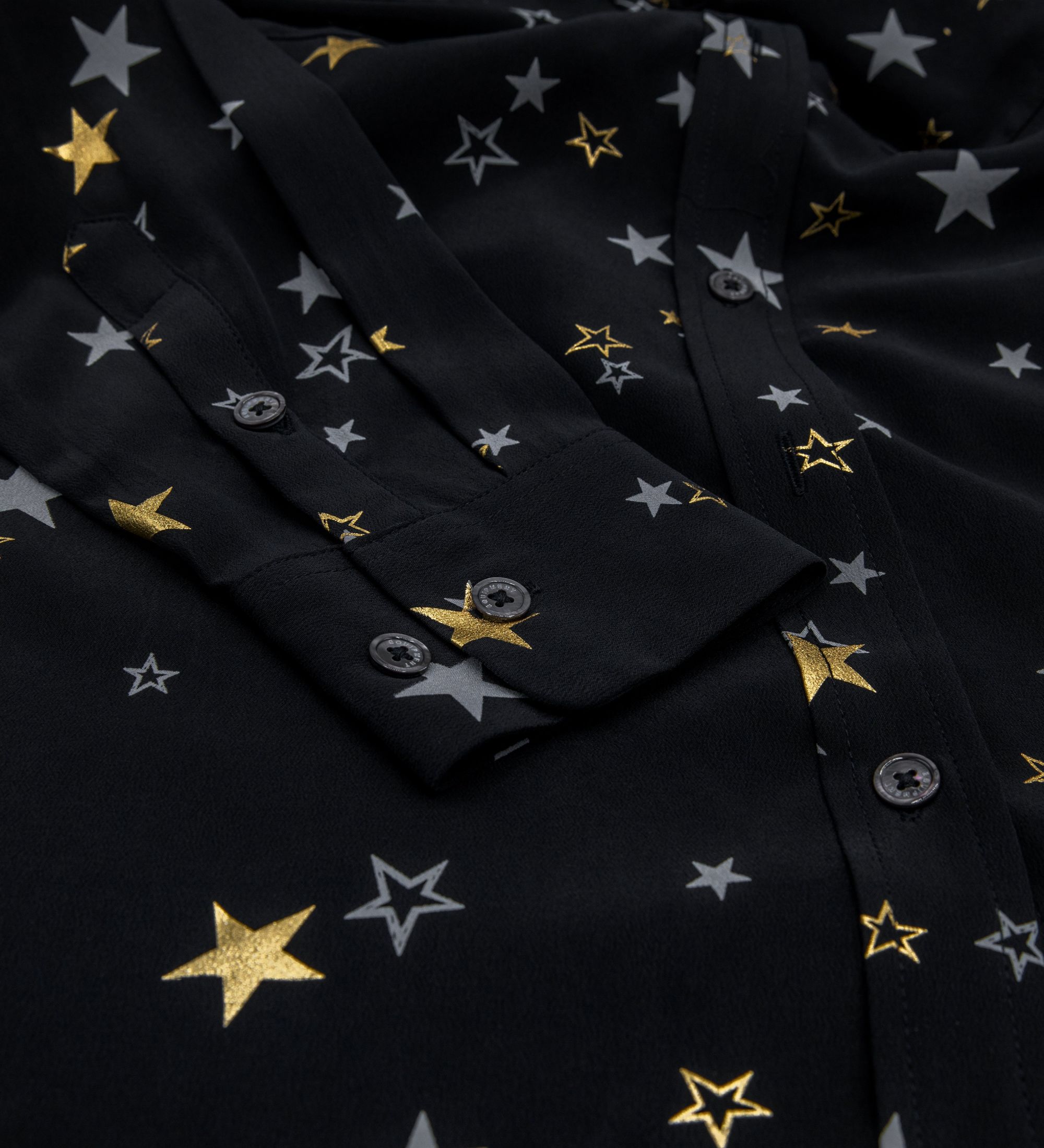 LEEZ Women Silk Shirt Bronzing Star Print Black