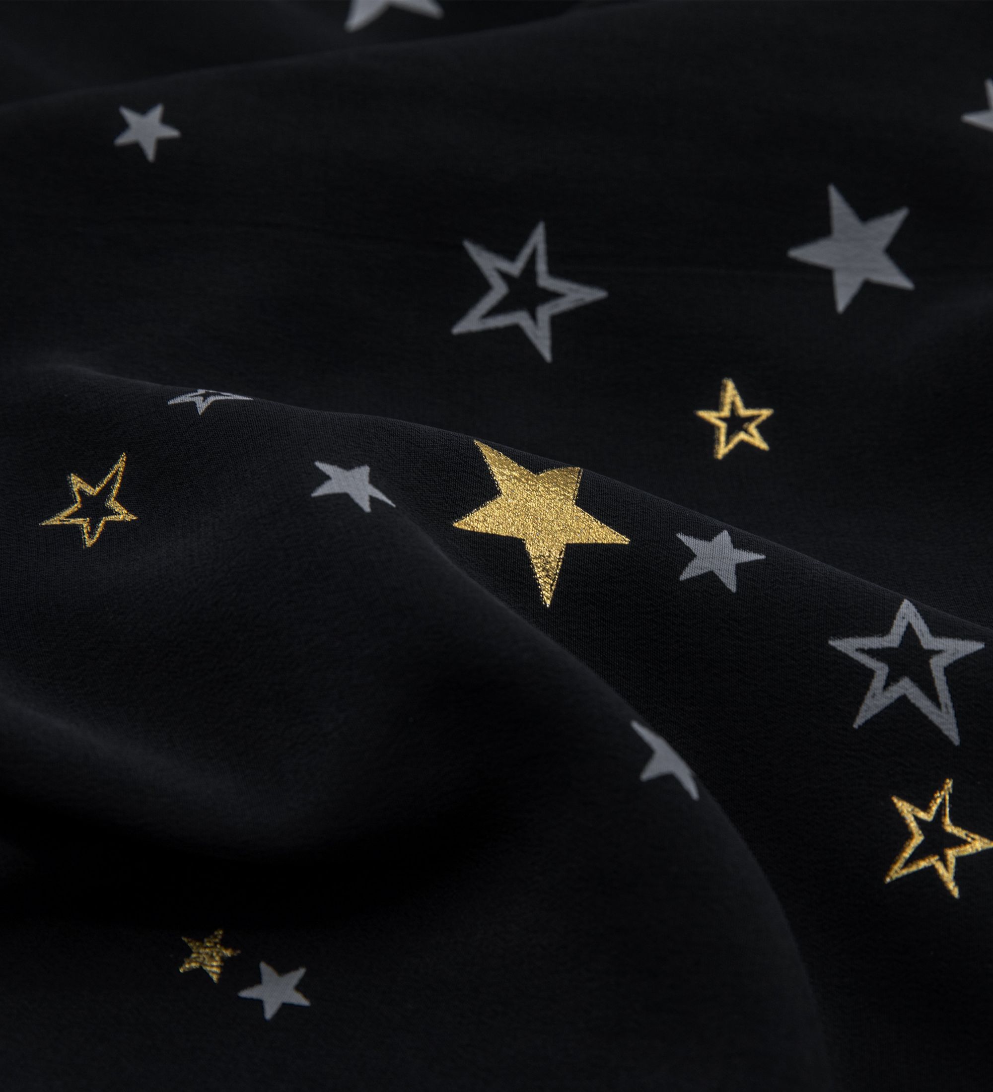 LEEZ Women Silk Shirt Bronzing Star Print Black