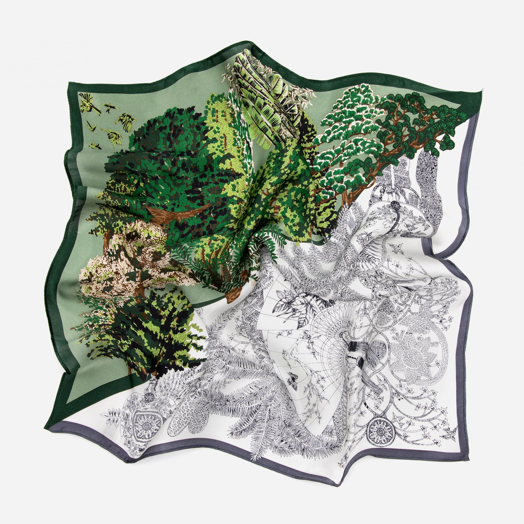 LEEZ Forest Square Silk Scarf - Green