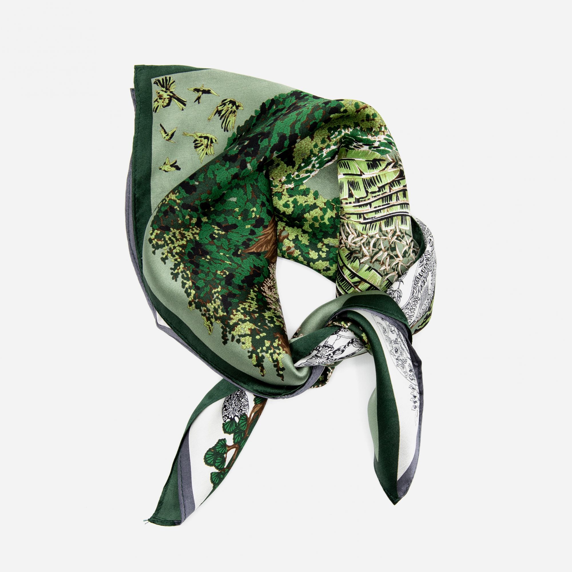 LEEZ Forest Square Silk Scarf - Green