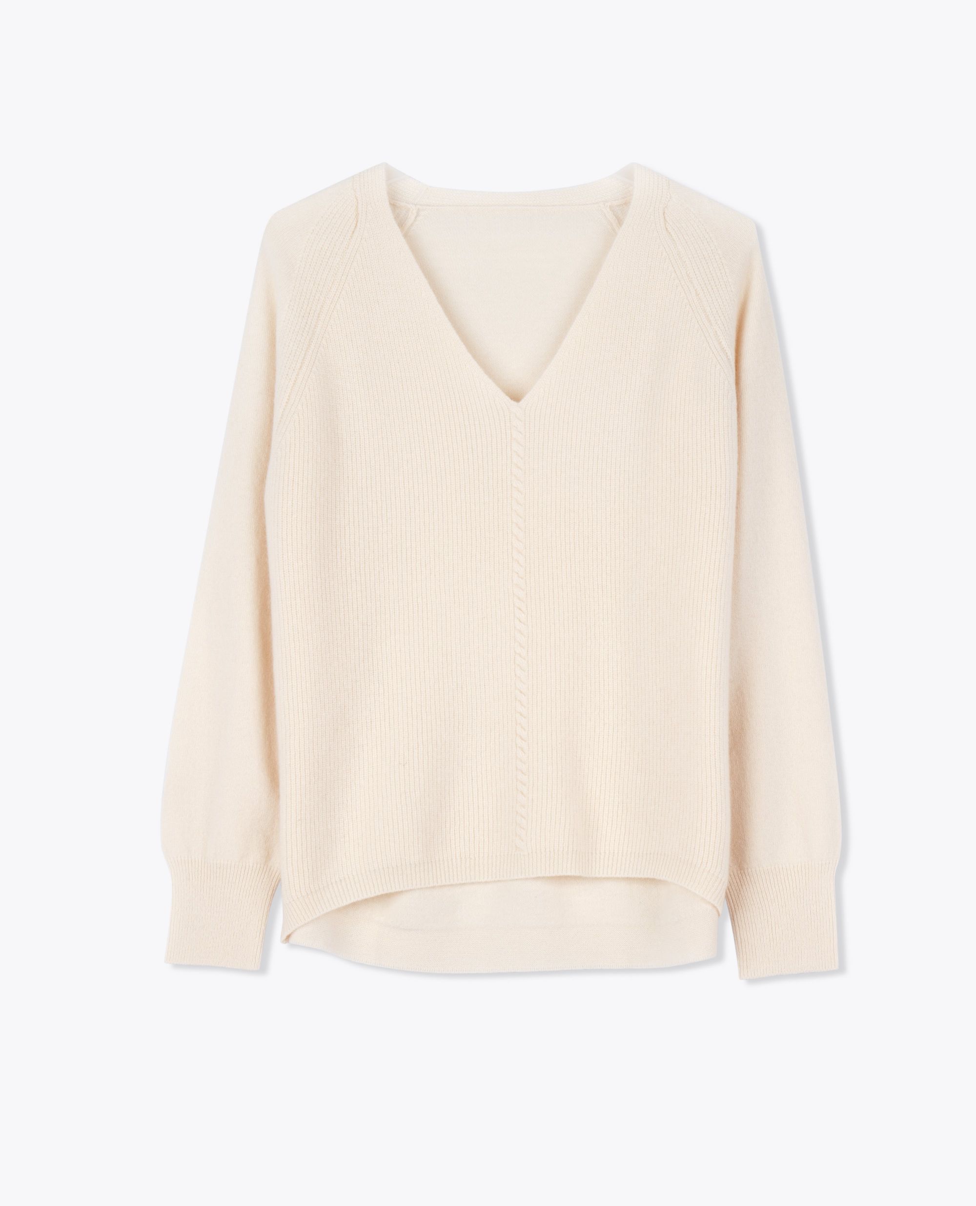 LEEZ Women Merino Wool V-Neck Sweater - Ivory