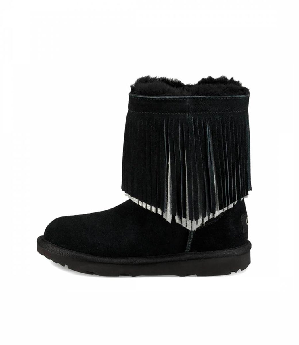 UGG Kid's Classic II Short Fringe - Black - BLACK 